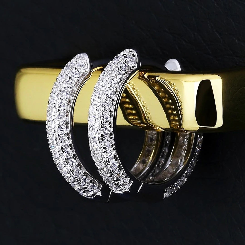 925 Sterling Silver 15mm Mens Earrings Iced Out 5A CZ Cubic Zirconia Jewellery