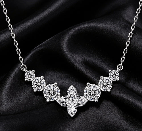 2.8CT Moissanite Necklace 7 Stone VVS1 Clarity 925 Silver White Gold Plated