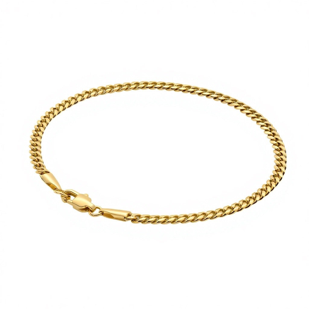 3mm 7inch Miami Cuban Link Hand Curb Chains 18K Real Gold Plated Steel Bracelet