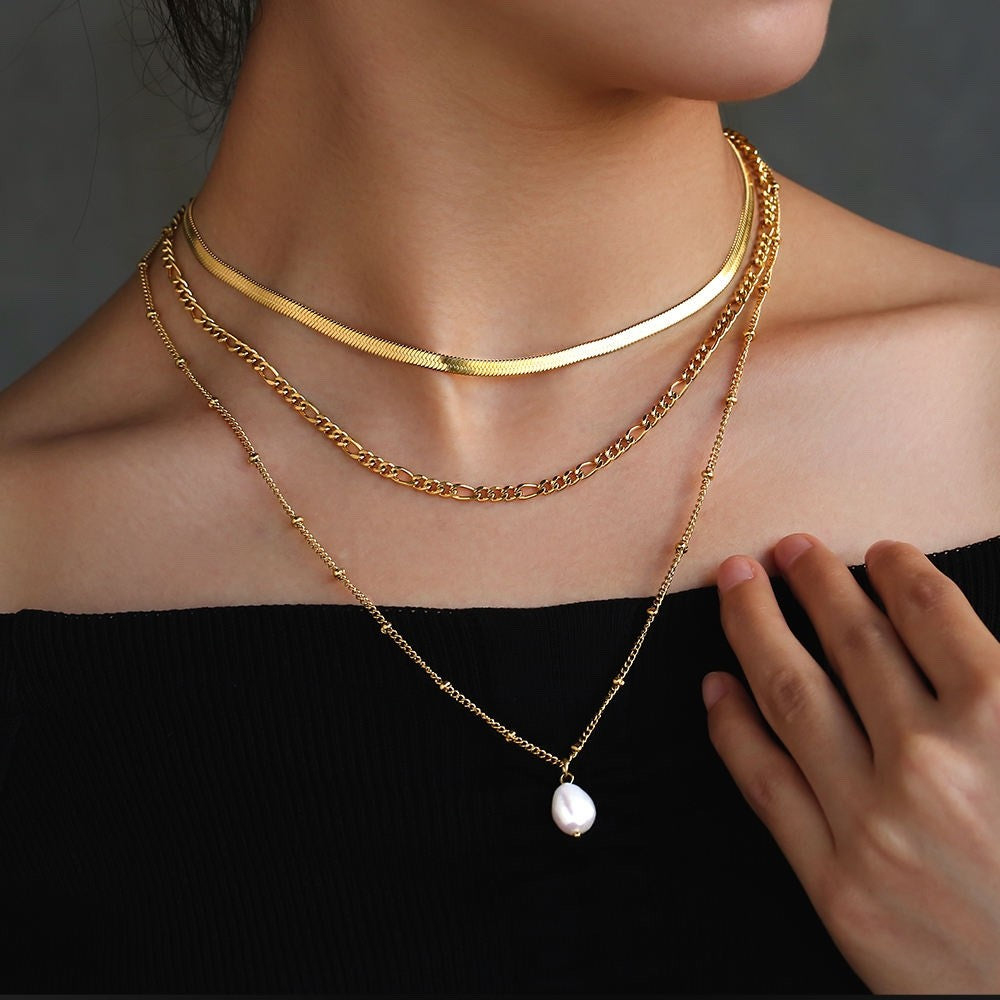 Snake Chain Necklace 14K Gold Plated Stainless Steel 3mm Mens Womens Jewellery