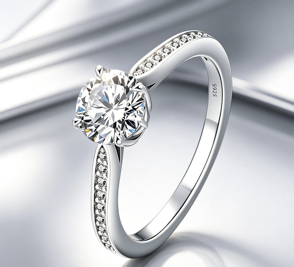 1ct Moissanite Stone Round Brilliant Cut 925 Sterling Silver Women Ring