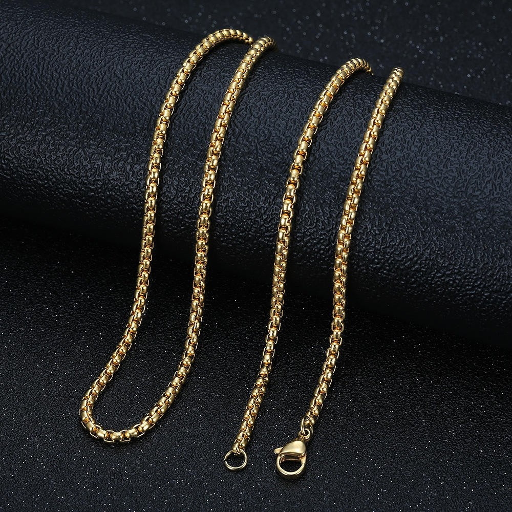 18K Gold Plated Dog Tag Pendant Necklace Cubic Zirconia CZ Stainless Steel Chain