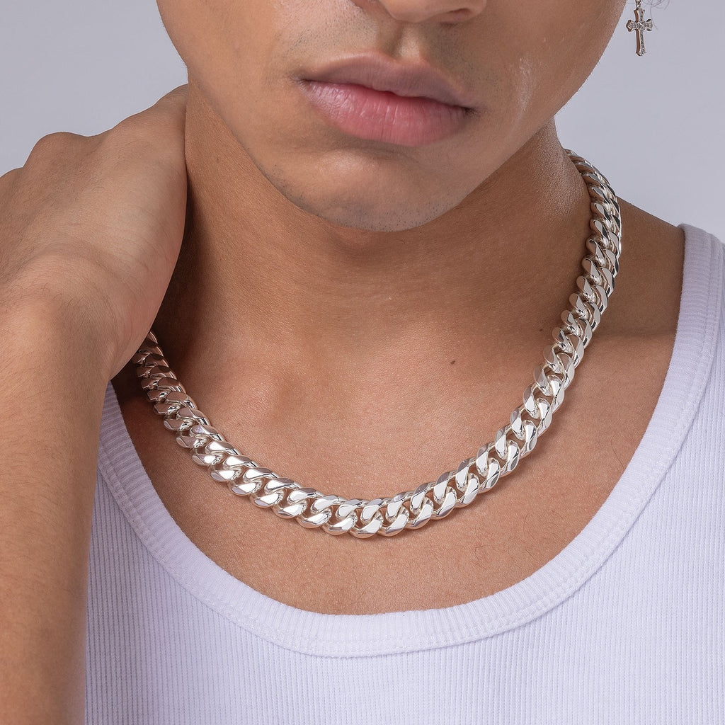 12mm 24inch 925 Sterling Silver Plated Stainless Steel Cuban Link Chain Men