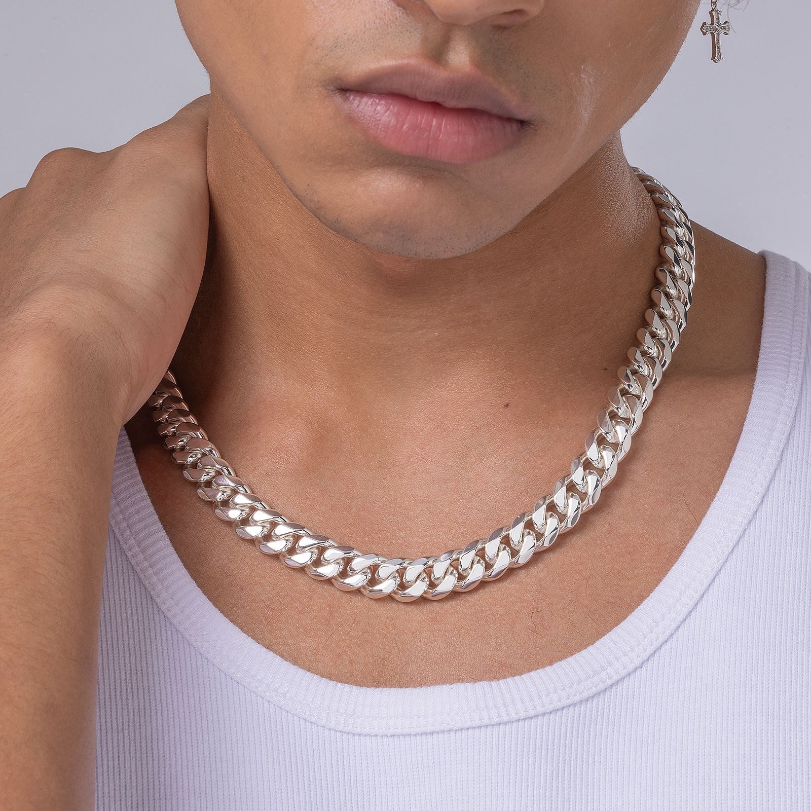 12mm 24inch 925 Sterling Silver Plated Stainless Steel Cuban Link Chain Men