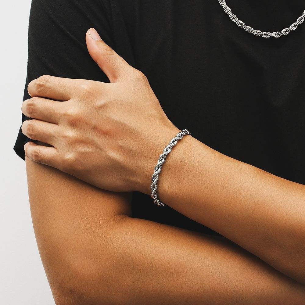Rope Chain Bracelet 18K Gold Plated Stainless Steel 6mm 8 Inch Mens Womens