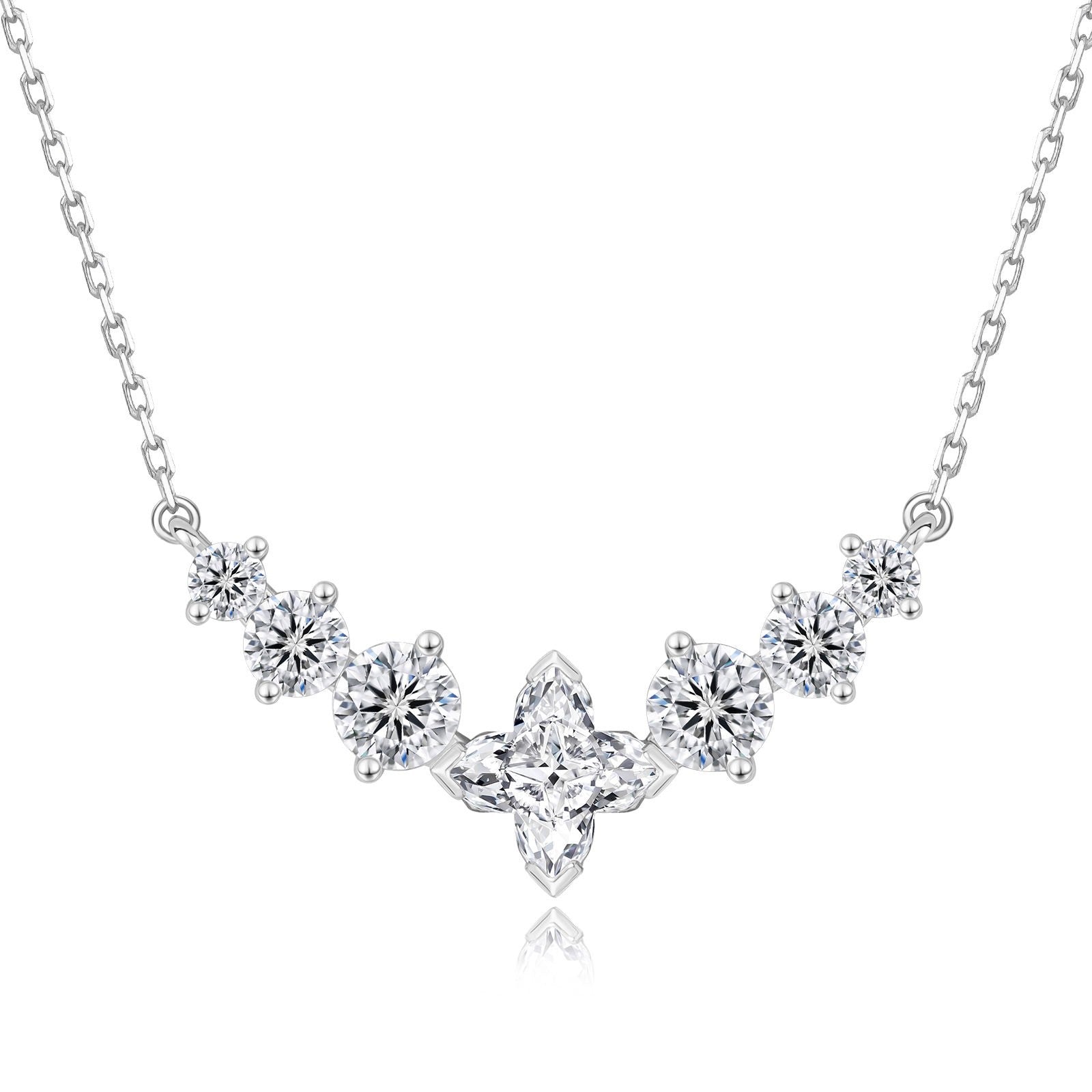 2.8CT Moissanite Necklace 7 Stone VVS1 Clarity 925 Silver White Gold Plated