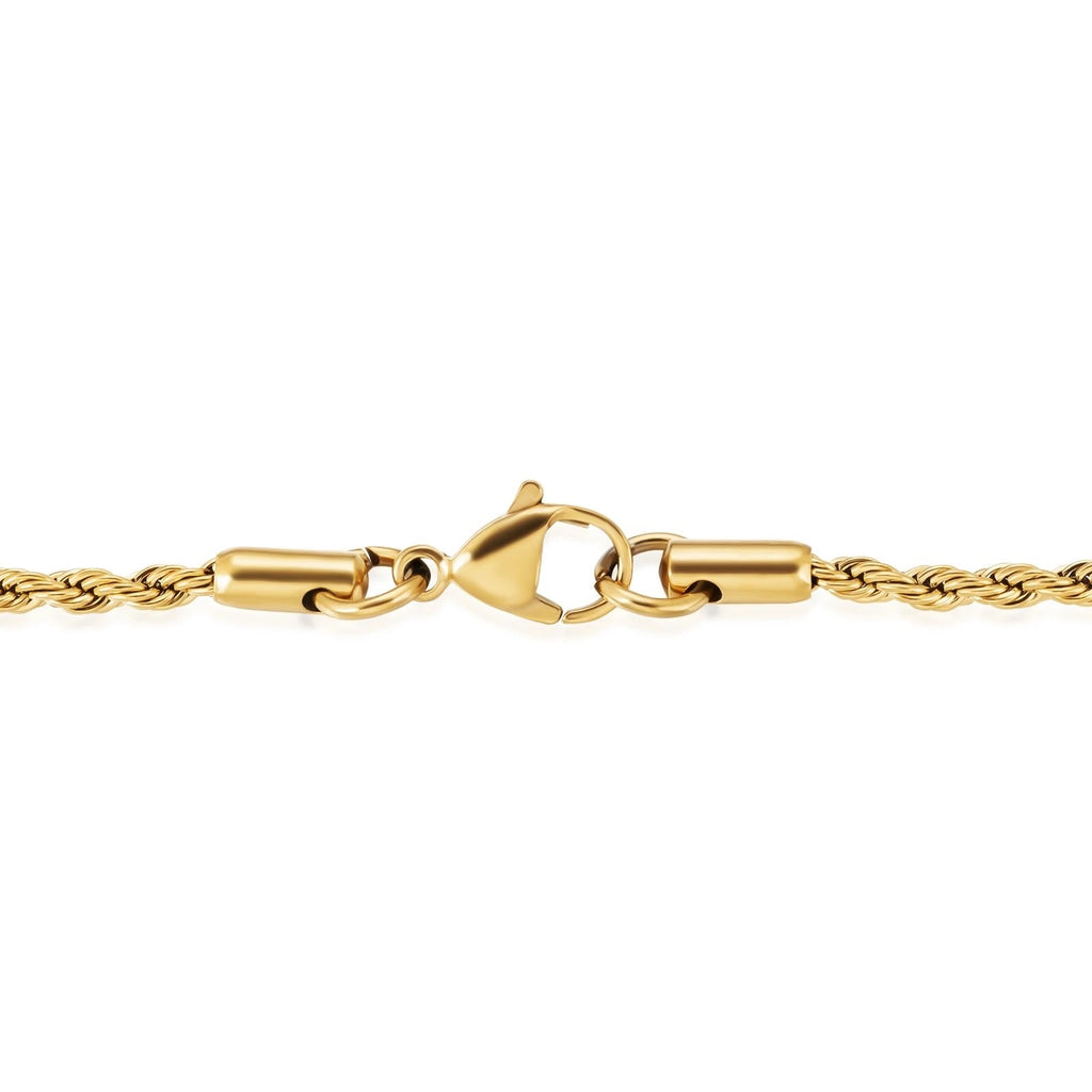 3mm 18K Gold Plated Man Link Stainless Steel Twisted Rope Chain Necklace Mens
