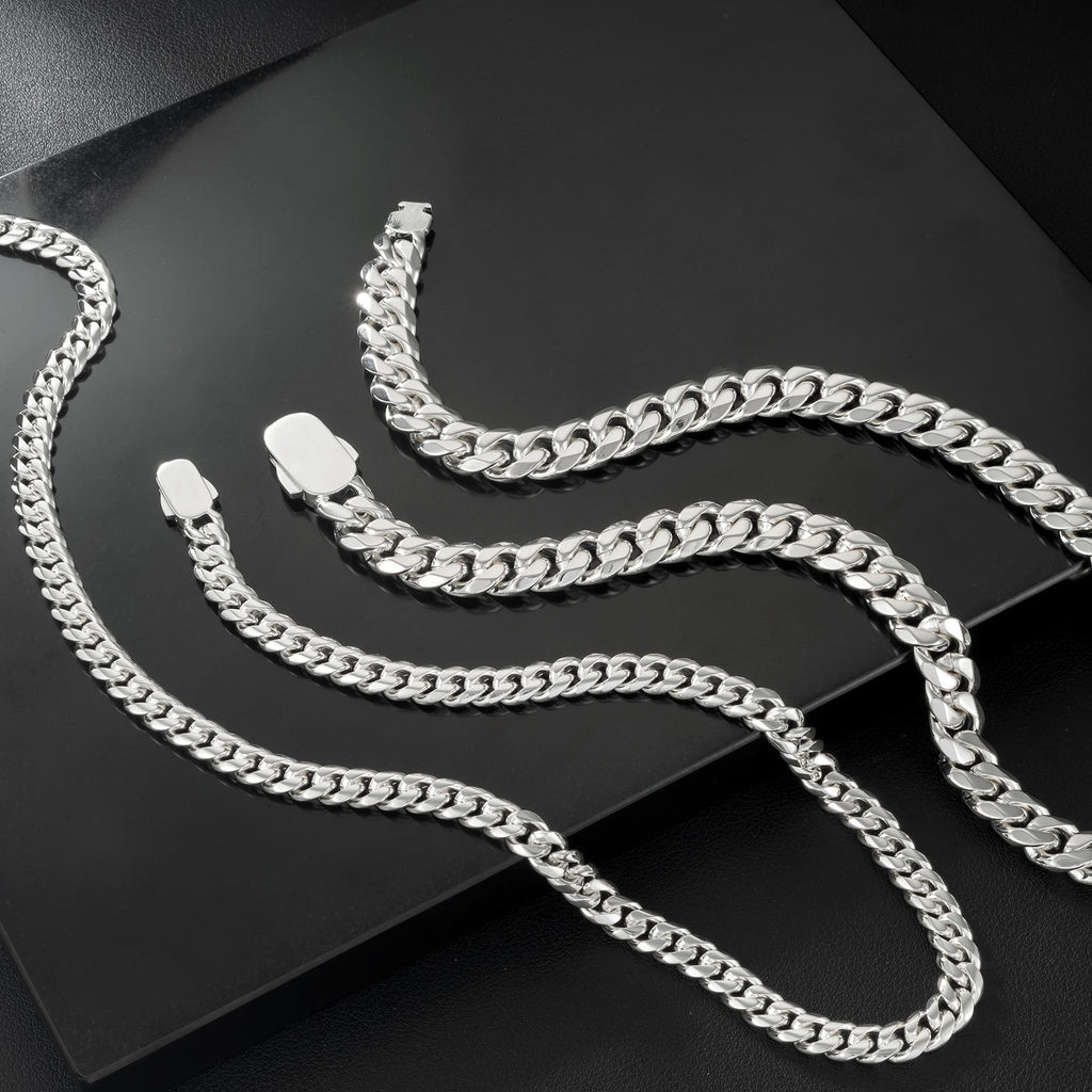 12mm 24inch 925 Sterling Silver Plated Stainless Steel Cuban Link Chain Men