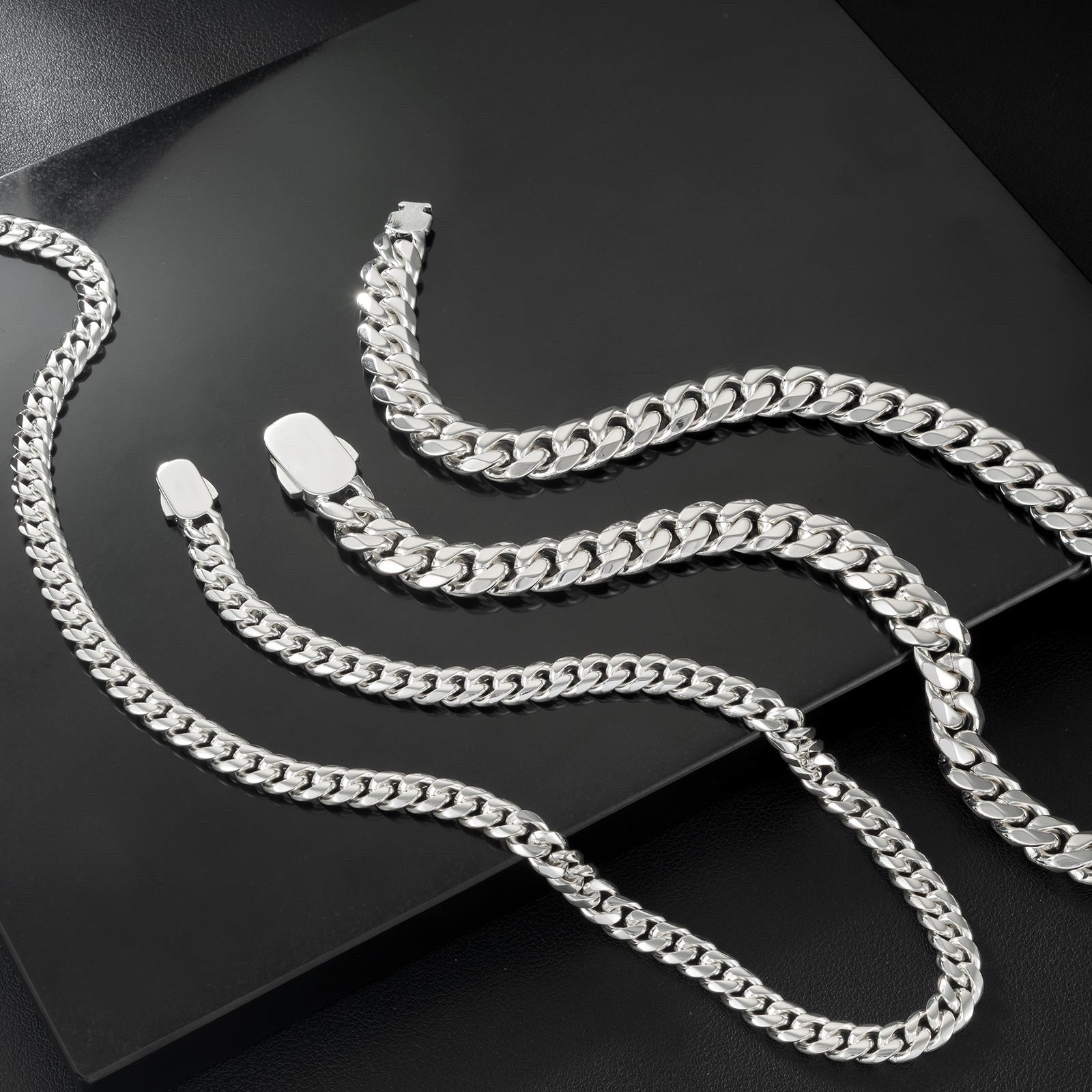12mm 24inch 925 Sterling Silver Plated Stainless Steel Cuban Link Chain Men