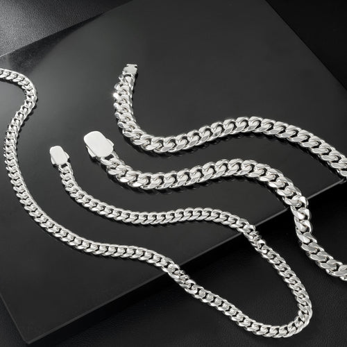 12mm 24inch 925 Sterling Silver Plated Stainless Steel Cuban Link Chain Men