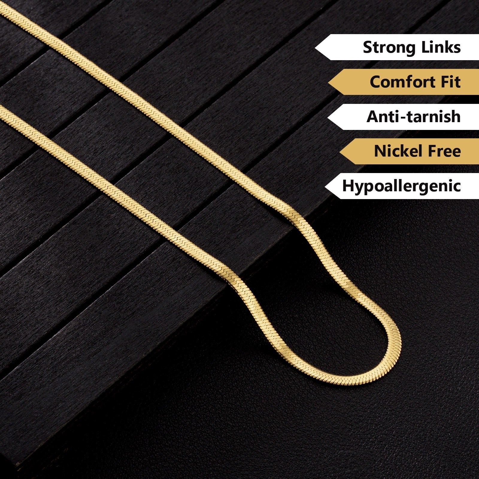 Snake Chain Necklace 14K Gold Plated Stainless Steel 3mm Mens Womens Jewellery