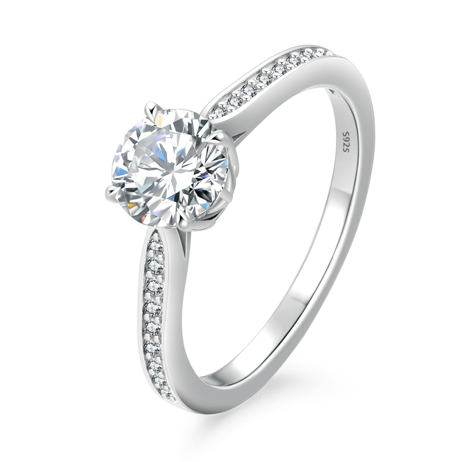 1ct Moissanite Stone Round Brilliant Cut 925 Sterling Silver Women Ring