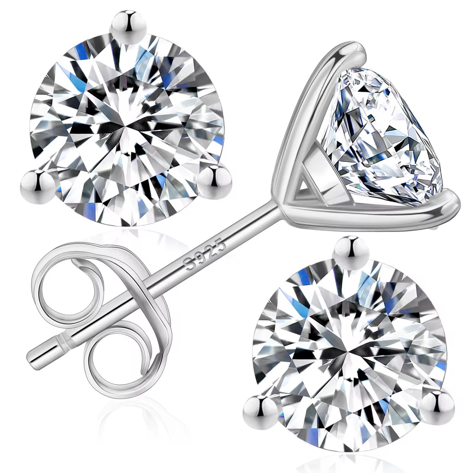 925 Sterling Silver 1ct GRA Diamond Halo Stud Jewelry White Gold VVS