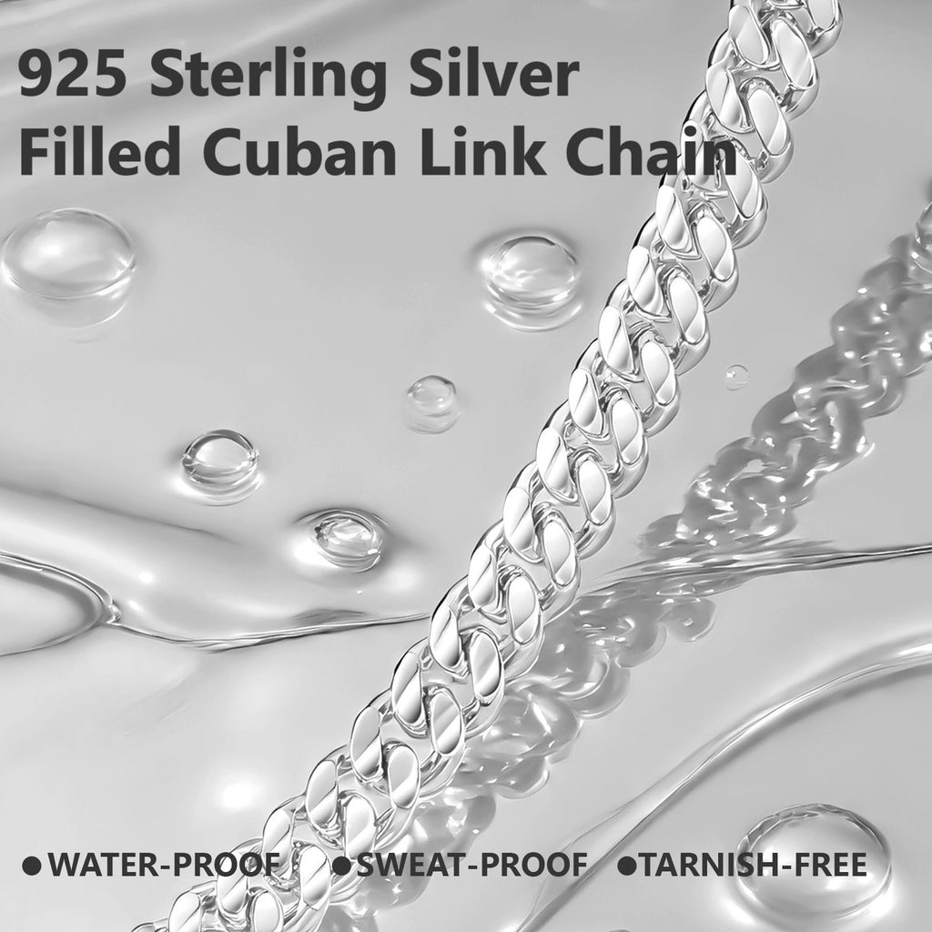 12mm 24inch 925 Sterling Silver Plated Stainless Steel Cuban Link Chain Men