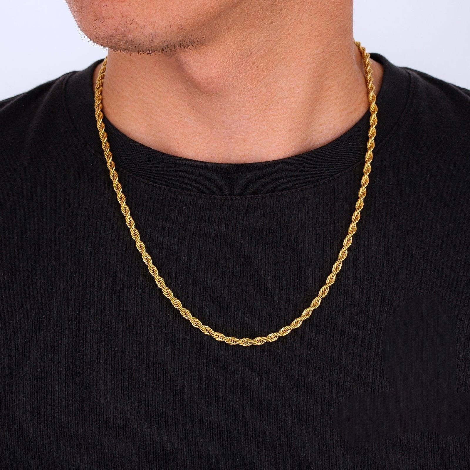 3mm 18K Gold Plated Man Link Stainless Steel Twisted Rope Chain Necklace Mens