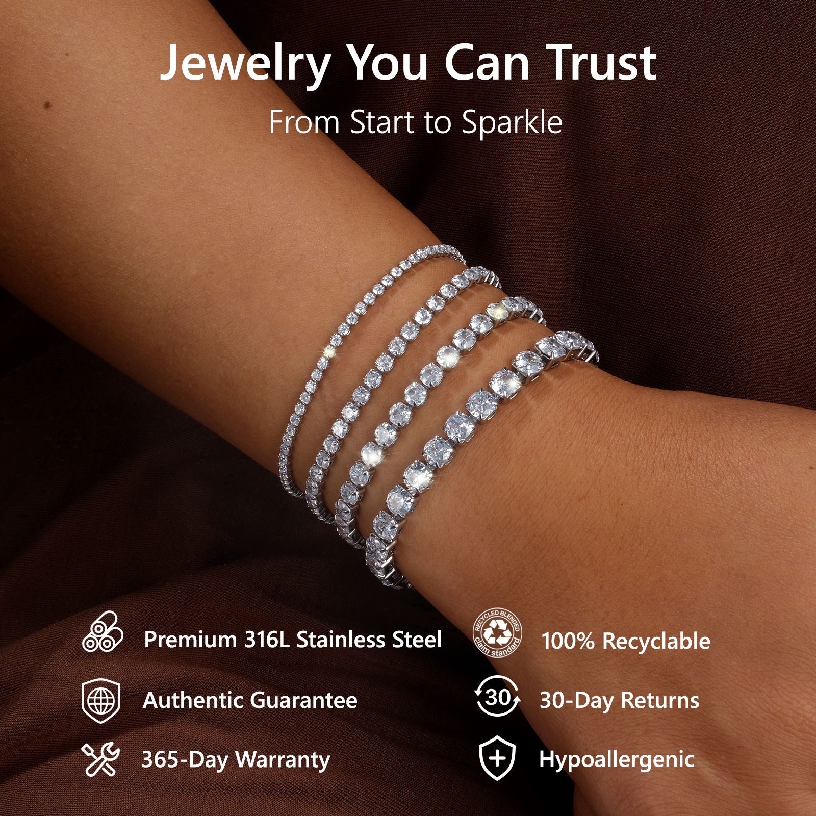 Tennis Bracelet Gold Plated 5ACZ CubicZirconia Adjustable Slider Women jewellery
