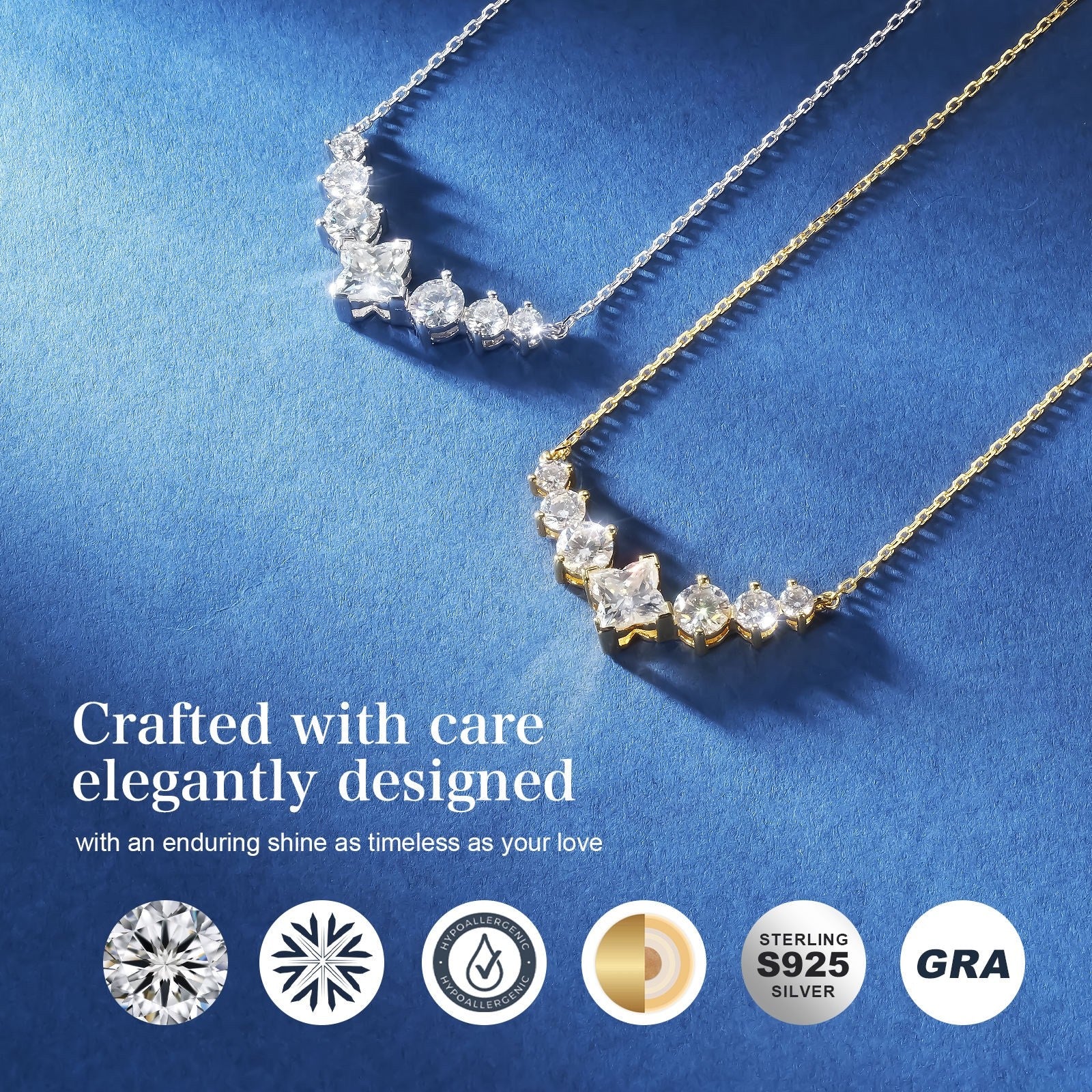 2.8CT Moissanite Necklace 7 Stone VVS1 Clarity 925 Silver White Gold Plated