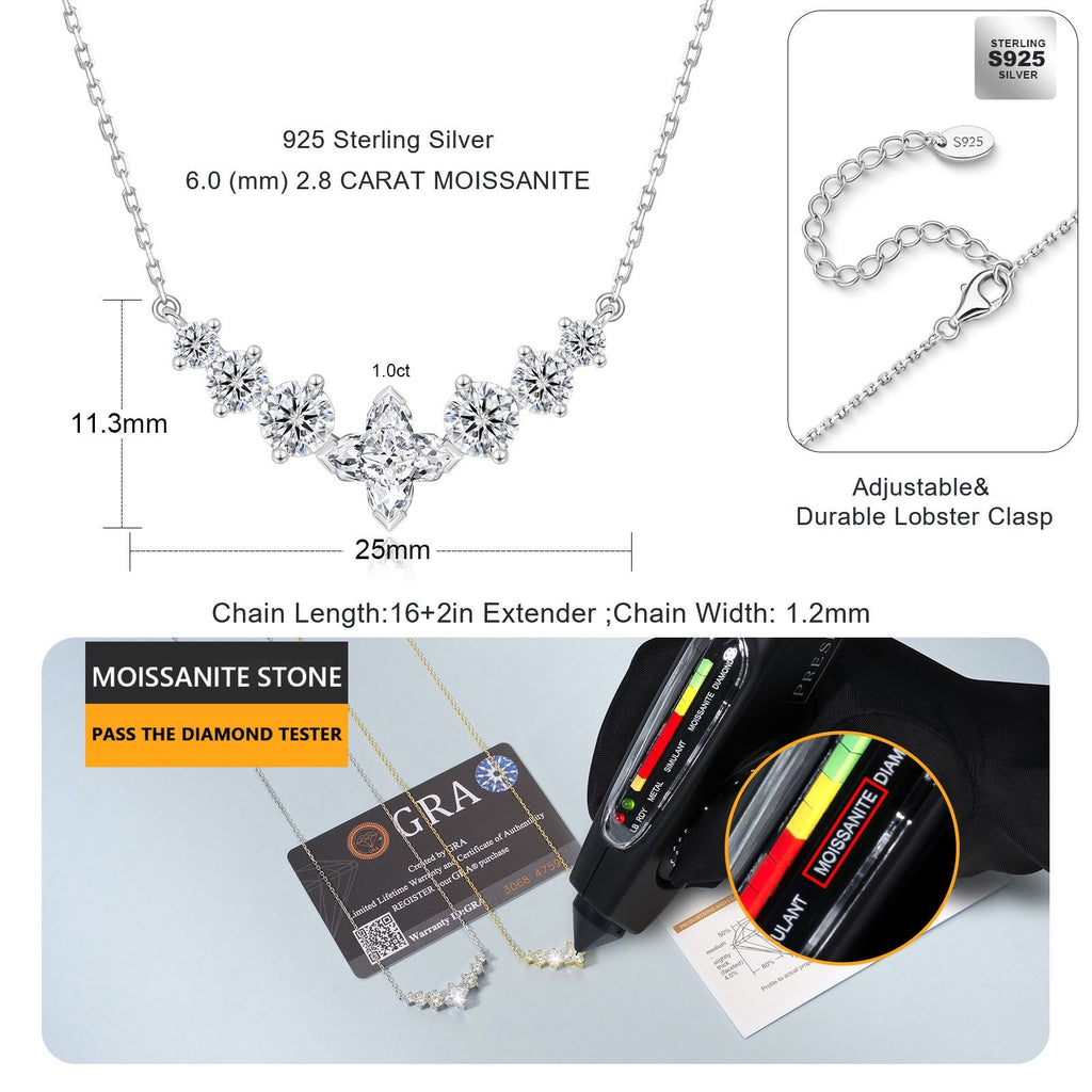 2.8CT Moissanite Necklace 7 Stone VVS1 Clarity 925 Silver White Gold Plated