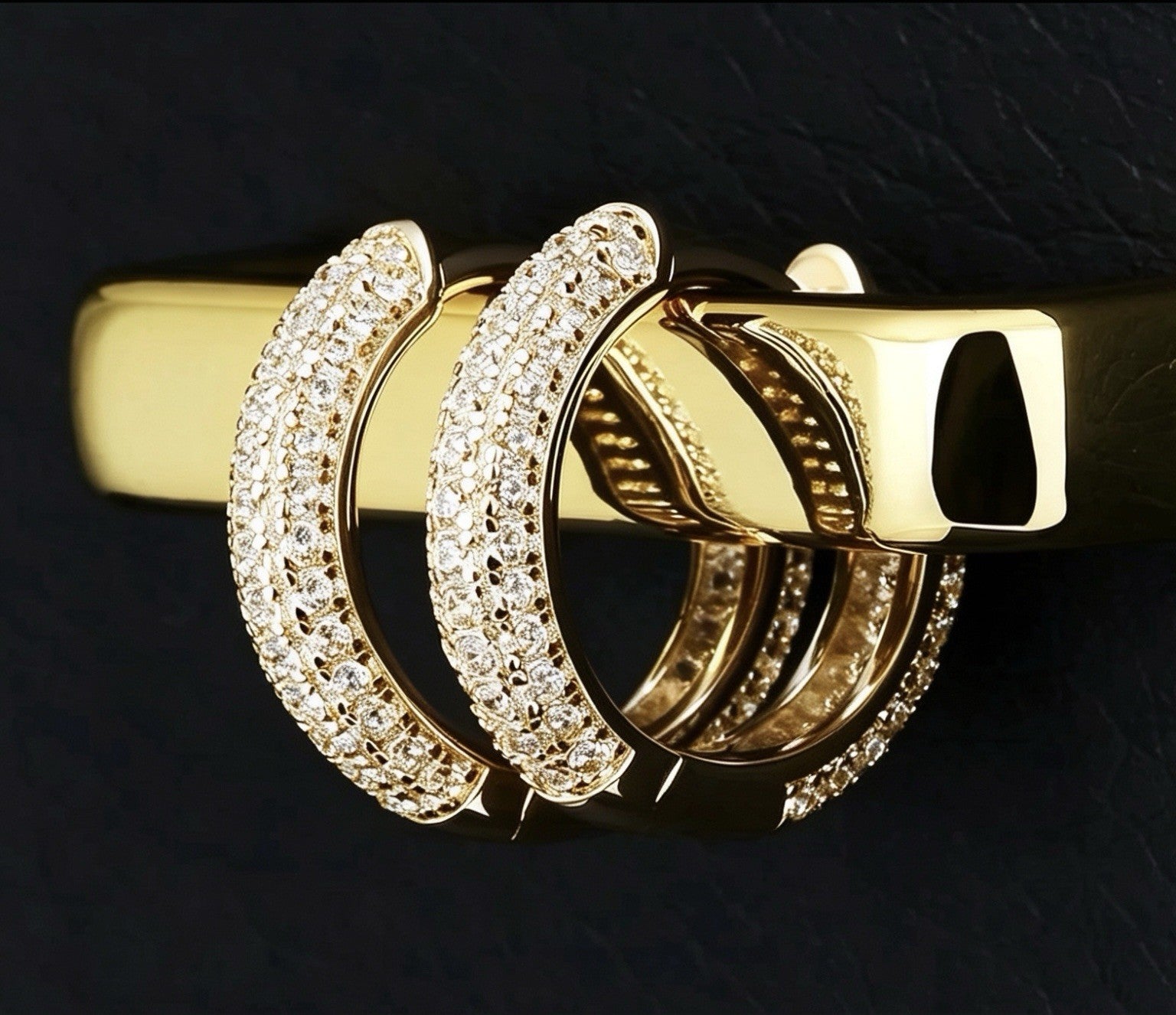 Gold Plated 15mm Mens Earrings Iced Out 5A CZ Cubic Zirconia Jewellery