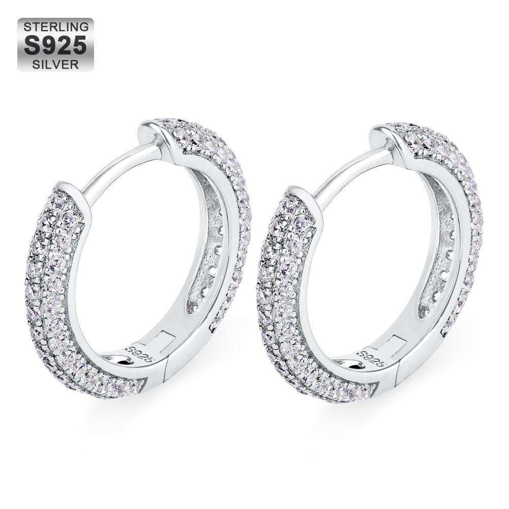 925 Sterling Silver 15mm Mens Earrings Iced Out 5A CZ Cubic Zirconia Jewellery