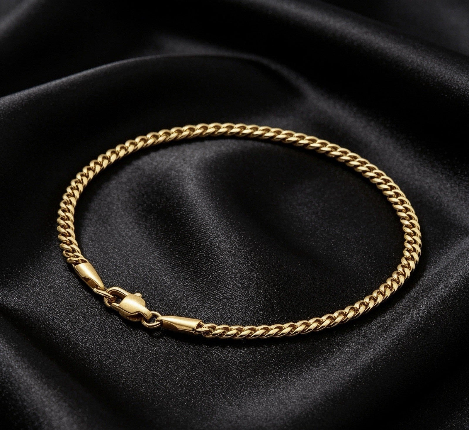 3mm 7inch Miami Cuban Link Hand Curb Chains 18K Real Gold Plated Steel Bracelet