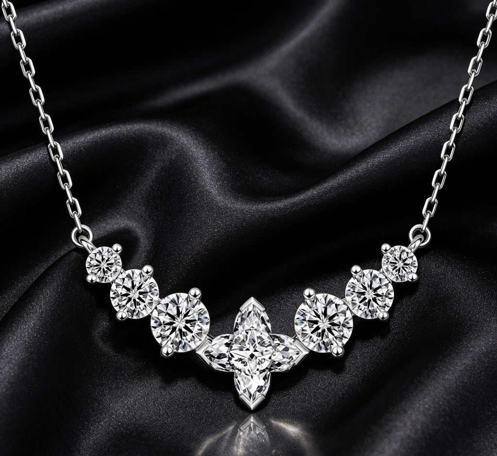 2.8CT Moissanite Necklace 7 Stone VVS1 Clarity 925 Silver White Gold Plated