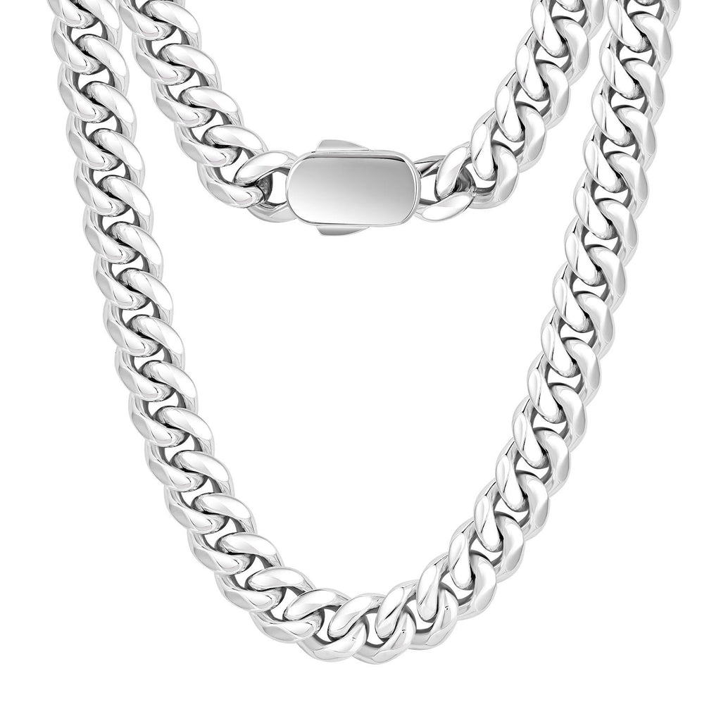 12mm 24inch 925 Sterling Silver Plated Stainless Steel Cuban Link Chain Men