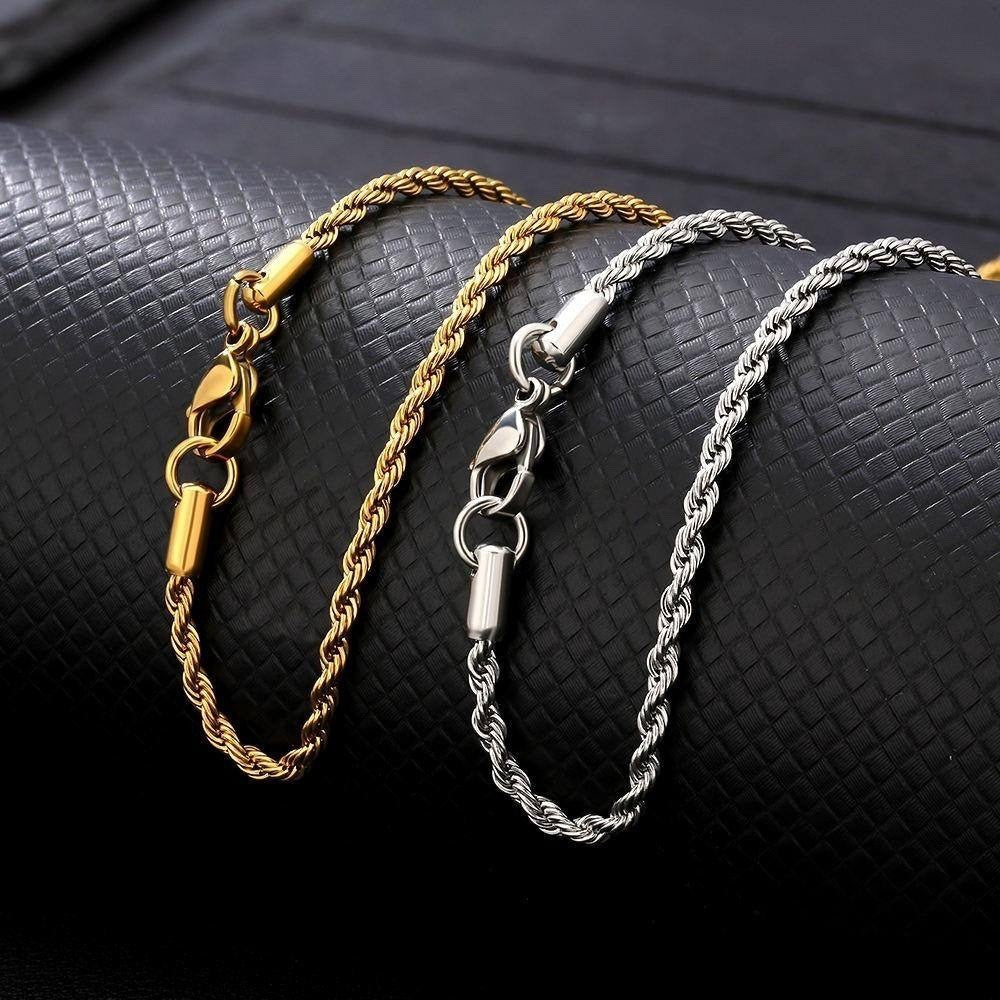 SILVER 3mm Stainless Steel Twisted Rope Chain Necklace Mens