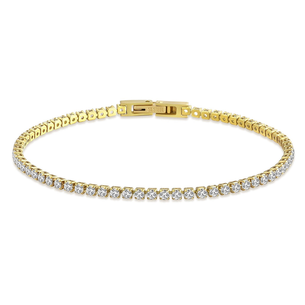 Tennis Bracelet 14K Gold Plated CZ Cubic Zirconia 3mm 7.5 Inch Bracelet Womens