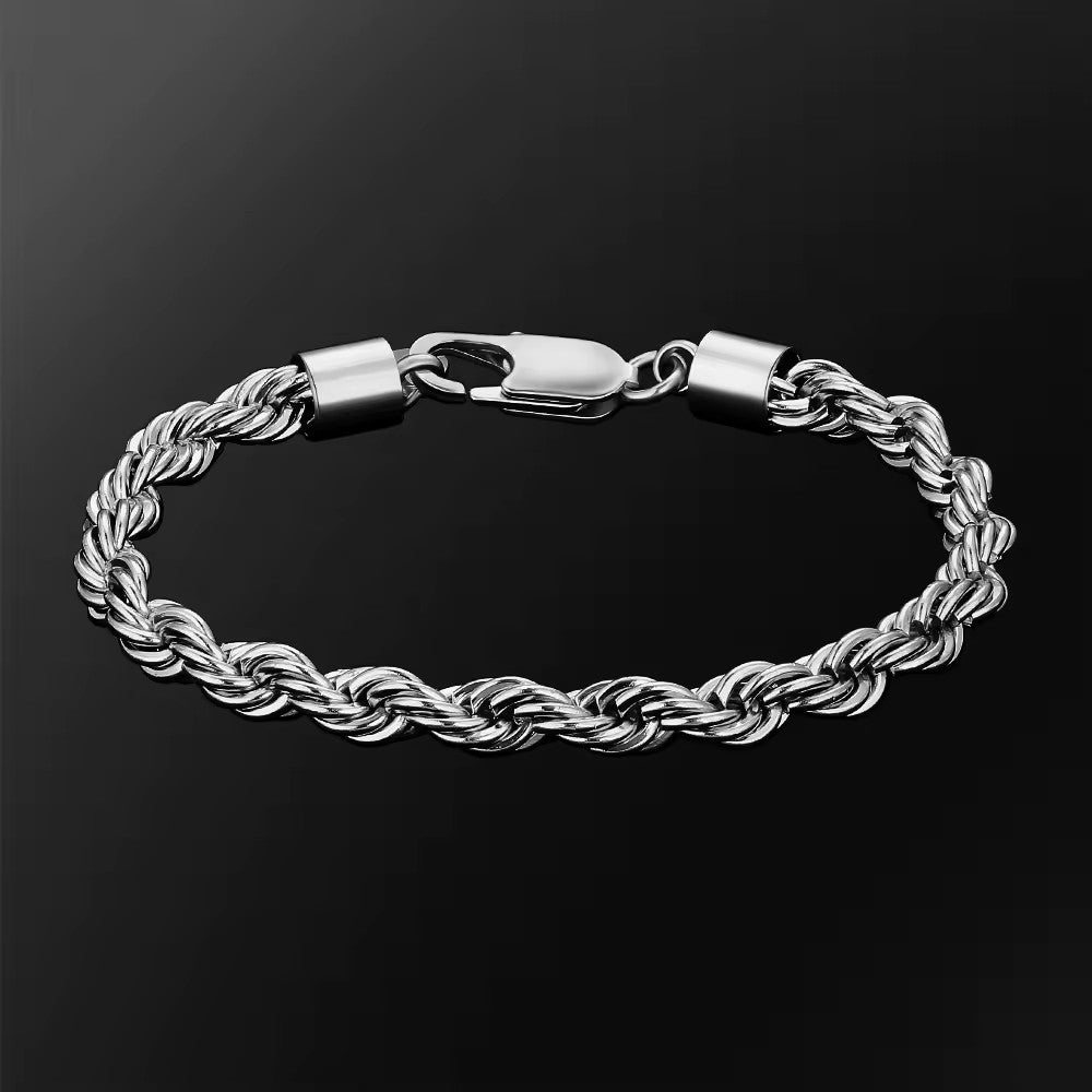 Rope Chain Bracelet 18K Gold Plated Stainless Steel 6mm 8 Inch Mens Womens
