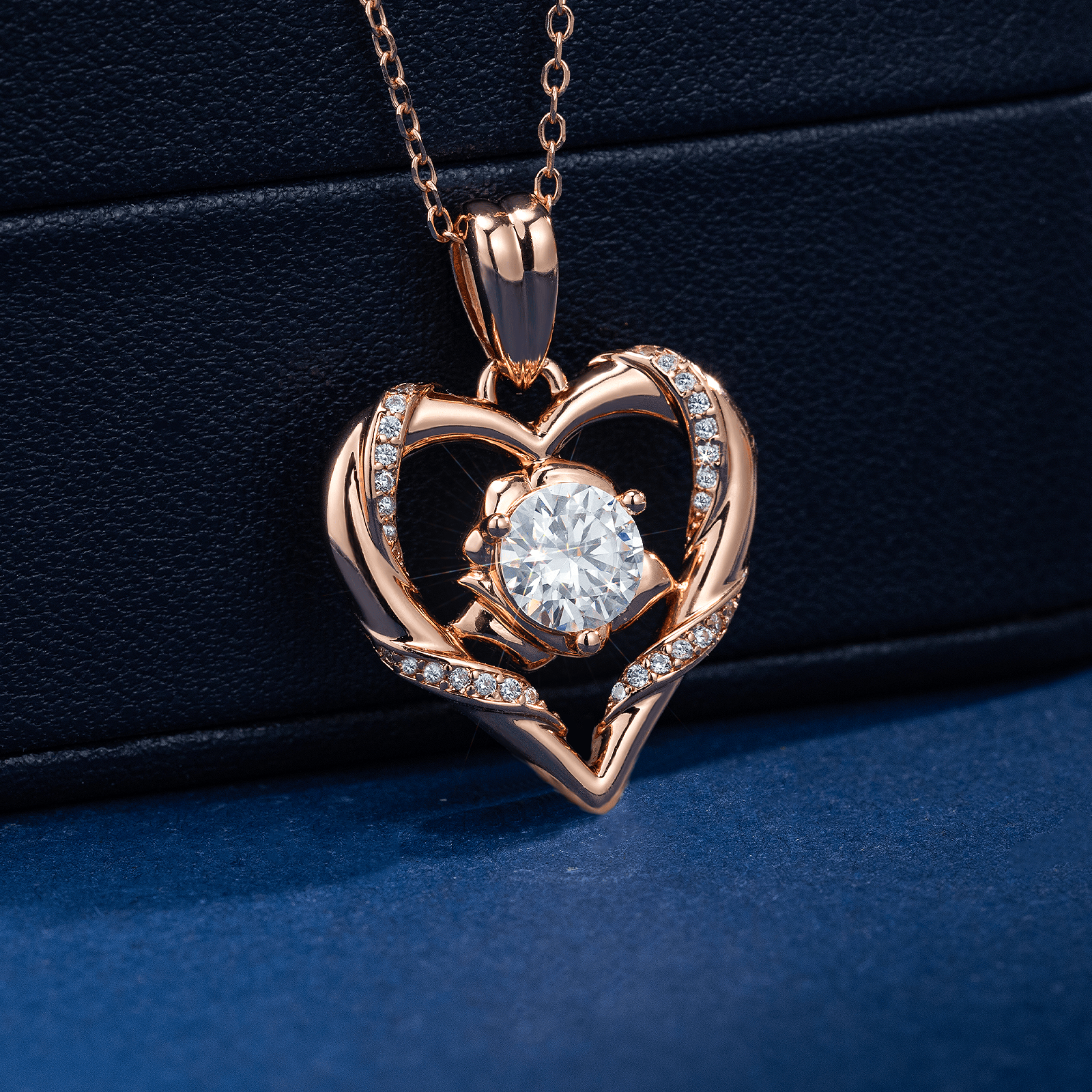 Rose Flower Heart Moissanite Necklace S925 Silver Pendant Women Present
