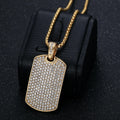 18K Gold Plated Dog Tag Pendant Necklace Cubic Zirconia CZ Stainless Steel Chain