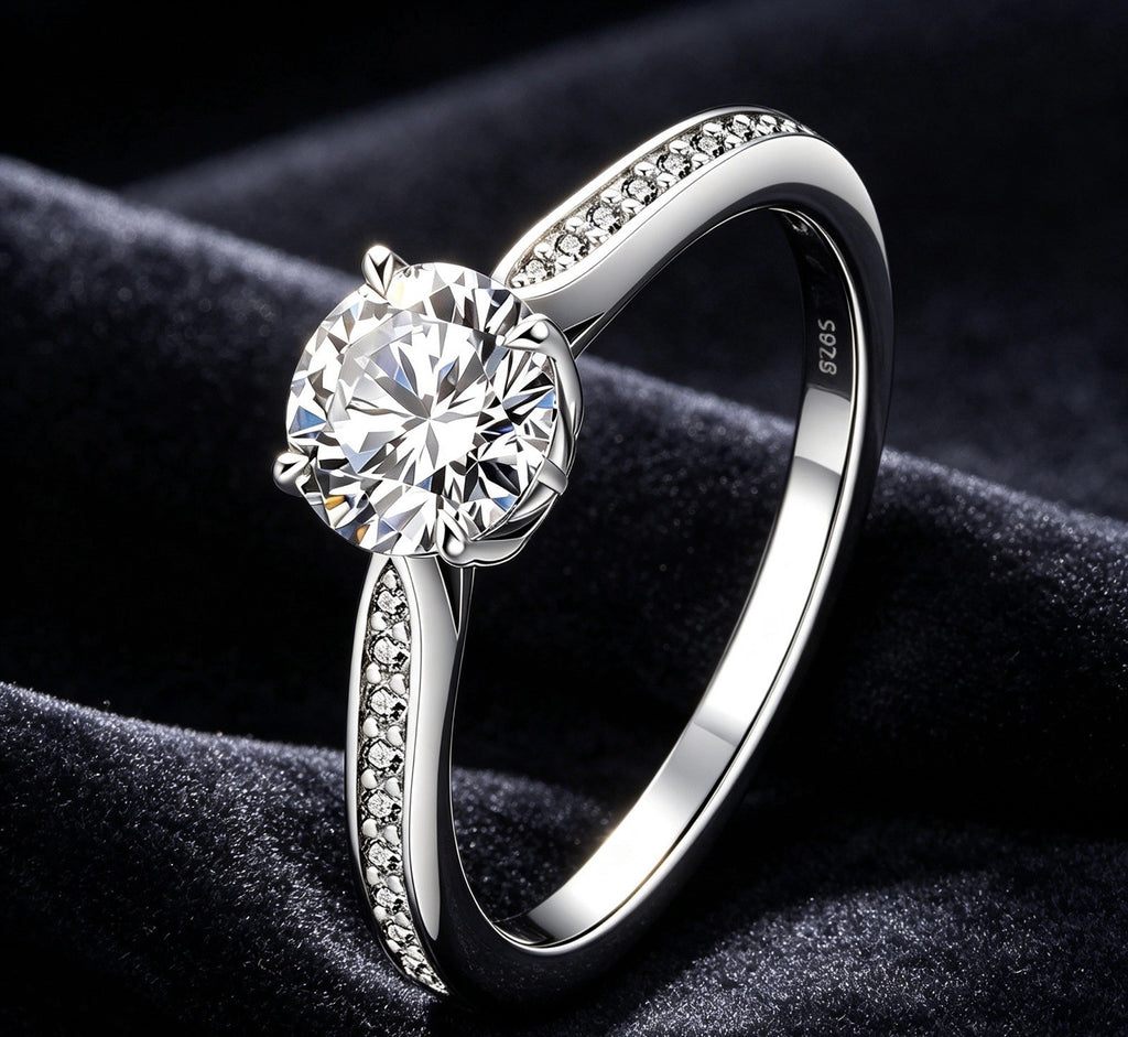 1ct Moissanite Stone Round Brilliant Cut 925 Sterling Silver Women Ring