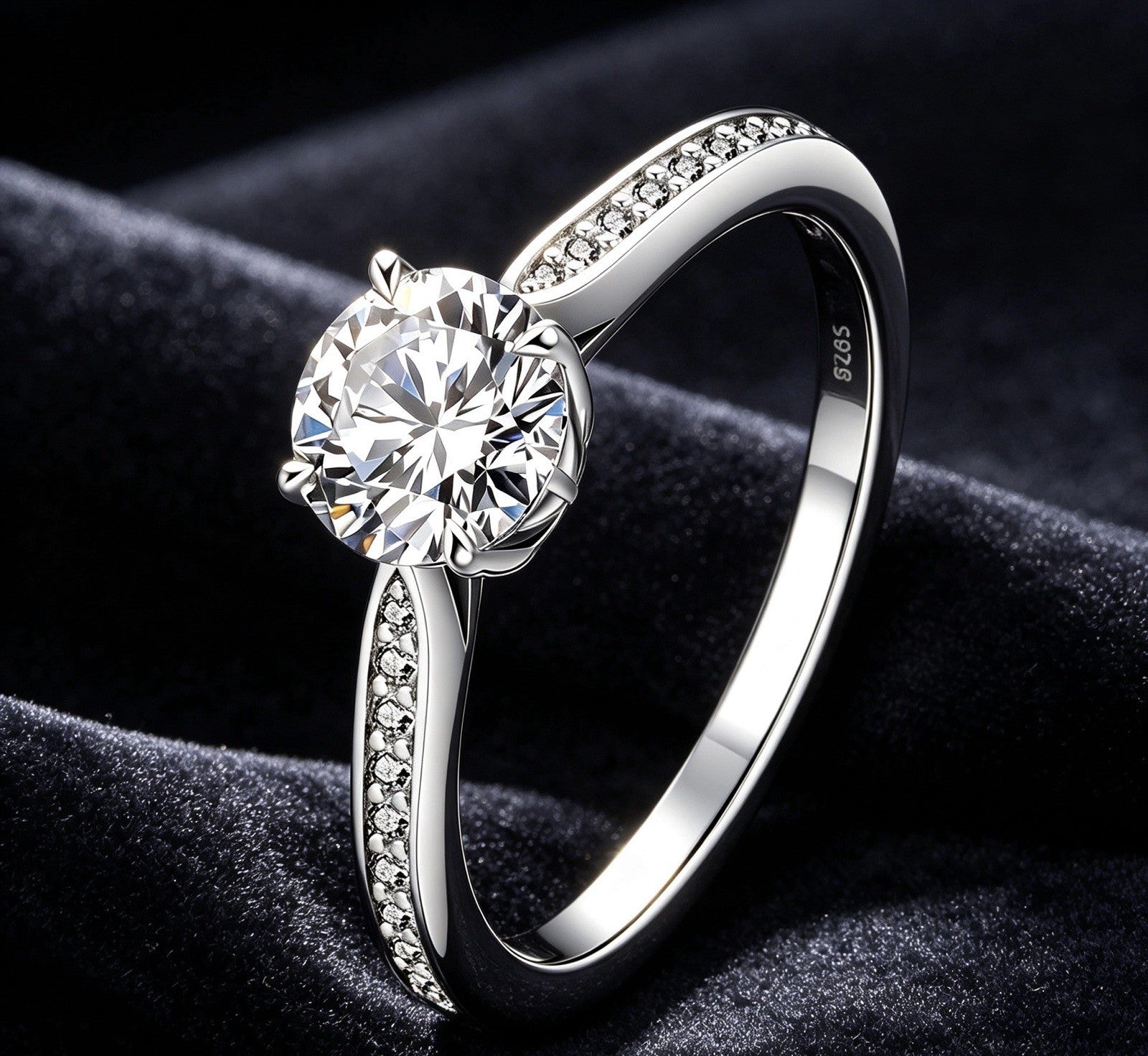 1ct Moissanite Stone Round Brilliant Cut 925 Sterling Silver Women Ring