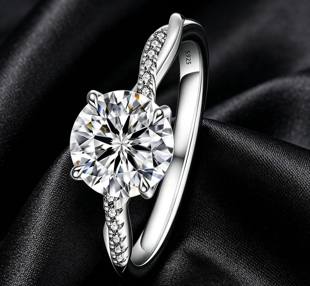 1ct Moissanite Stone Round 925 Silver White Gold Plated VVS GRA Certificate