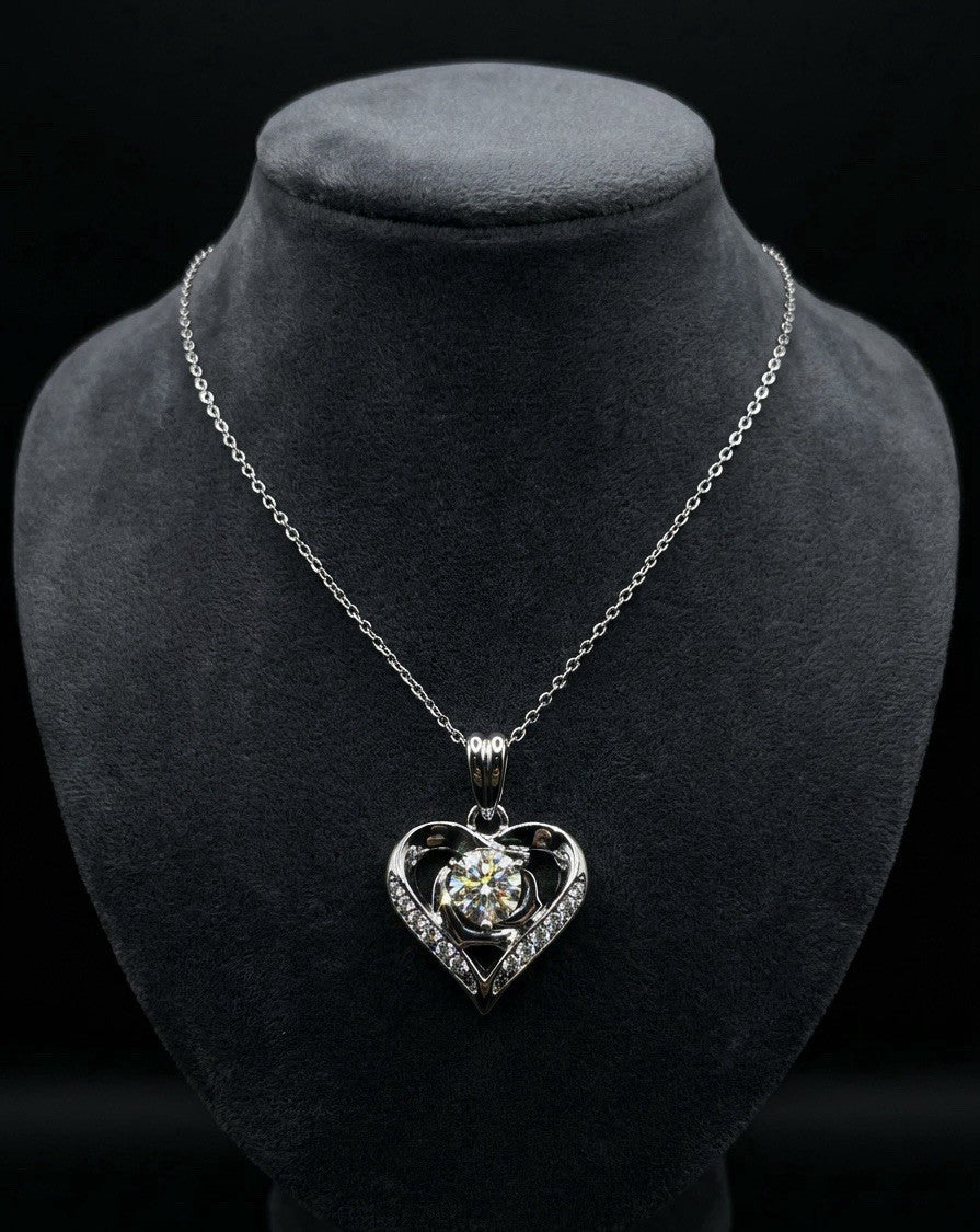 Moissanite Heart Pendant Necklace 1ct VVS 925 Sterling Silver Chain Women Gift